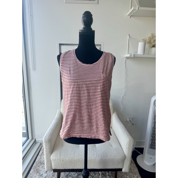 Madewell Red White Stripe Pocket Front Sleeveless Tank Size Medium - Picture 2 of 6